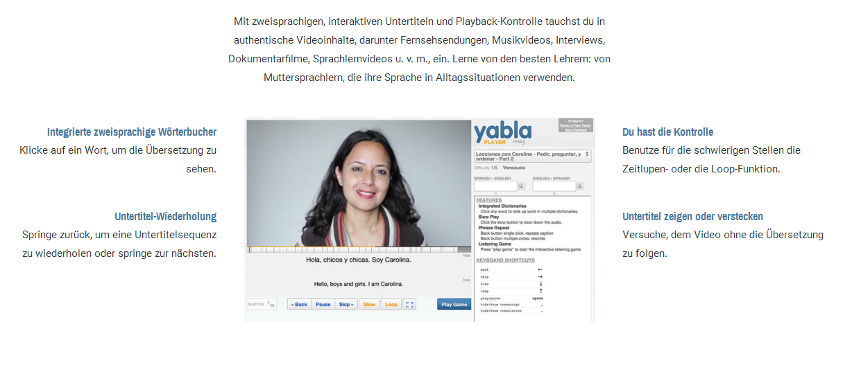 Yabla Screenshot, Quelle: Webseite